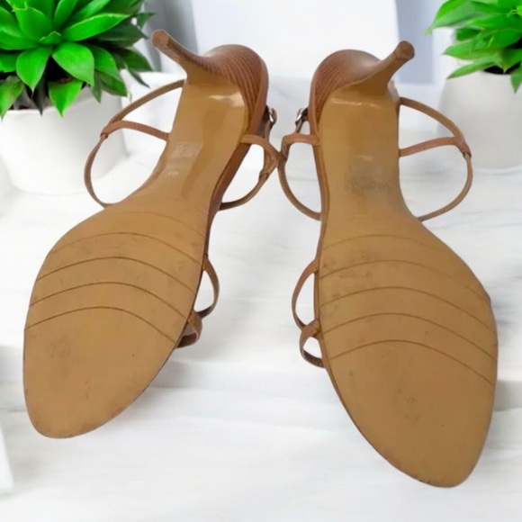 Marinelli “Riona” Beaded Wooden Bezel Stone T-Strap Heels Sandals - Picture 15 of 16